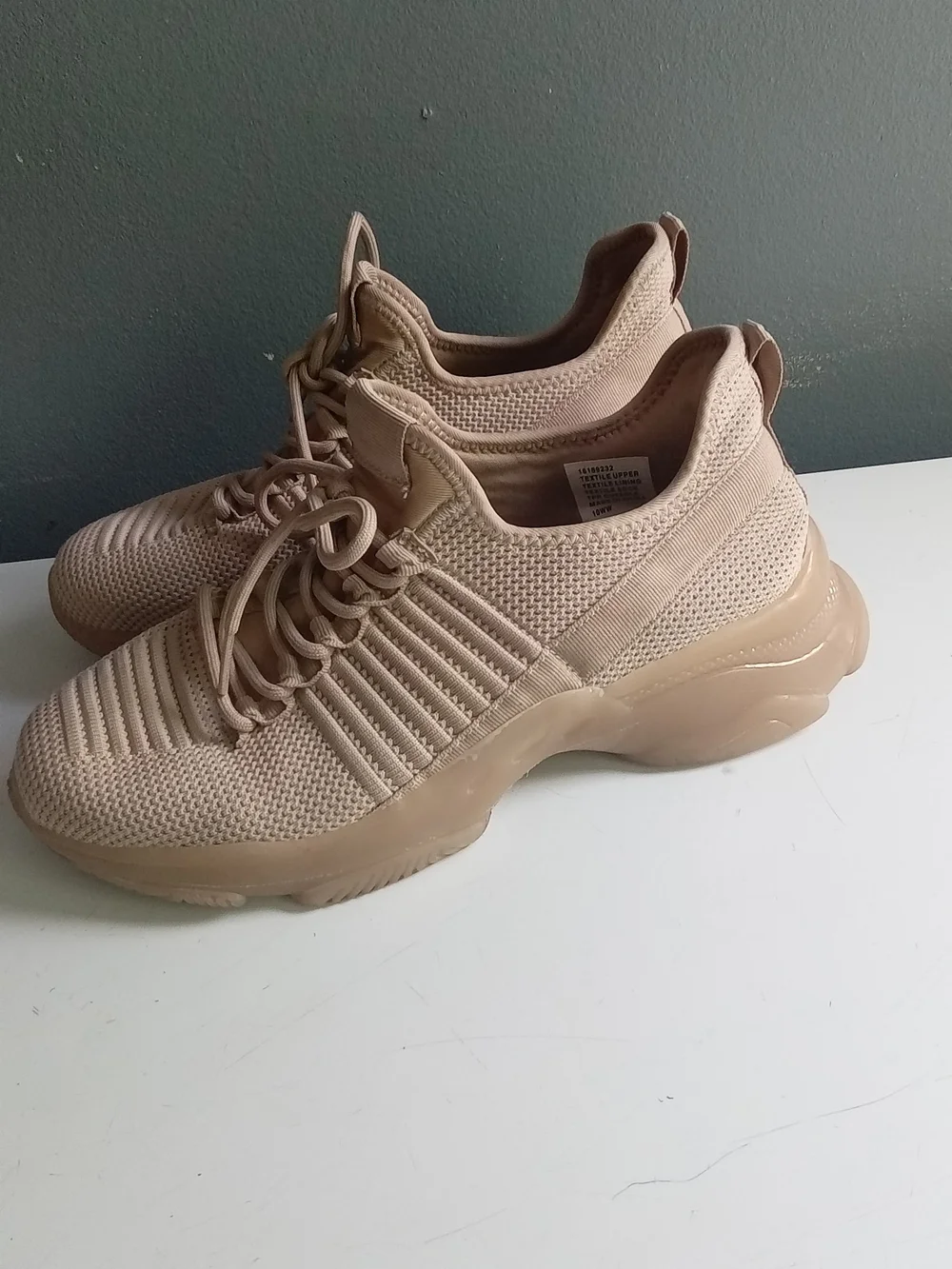 Tan Knit Lace Up Athletic Sneakers Chunky Sole Beige 10WW 16189232